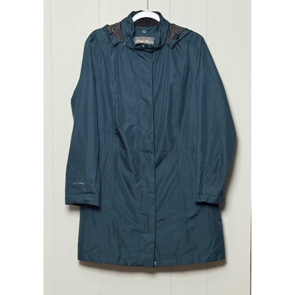 Eddie Bauer Women's WeatherEdge Rain Parka Hooded Jacket Teal Blue Size XL